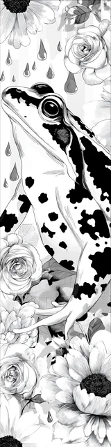 Free printable frog bookmark to color featuring a frog sitting on flowers